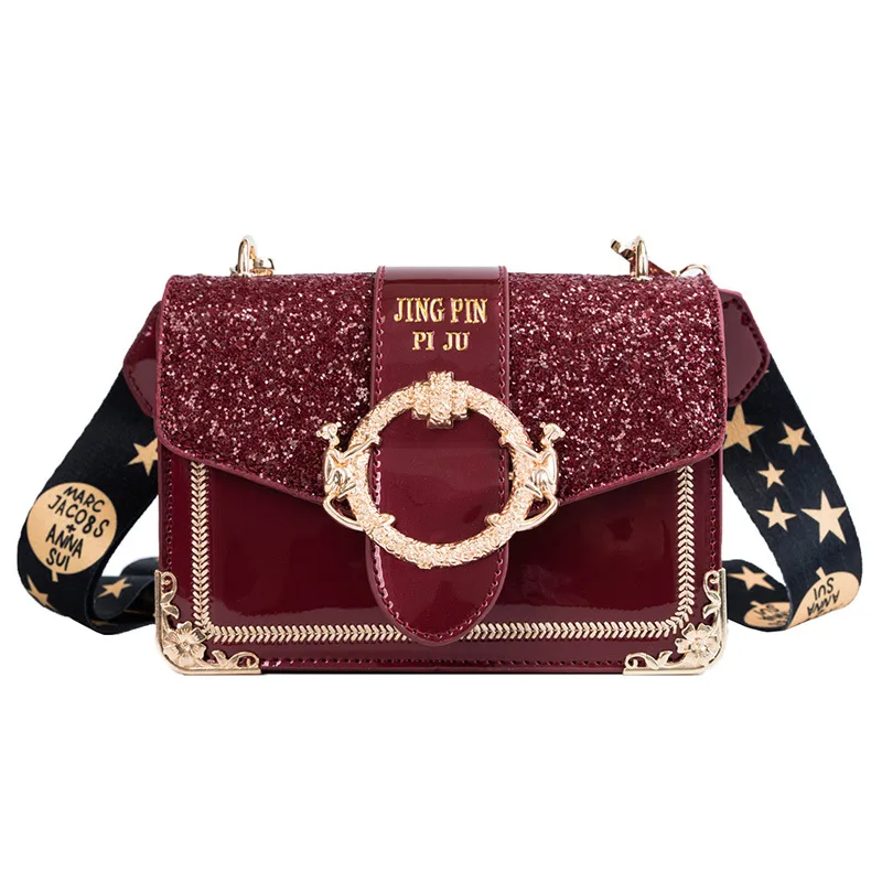 

2019 Luxury Fashion Shiny Color PU Leather Shoulder Bag Women Bag Small Square Crossbody Bag, Red,black,green,white
