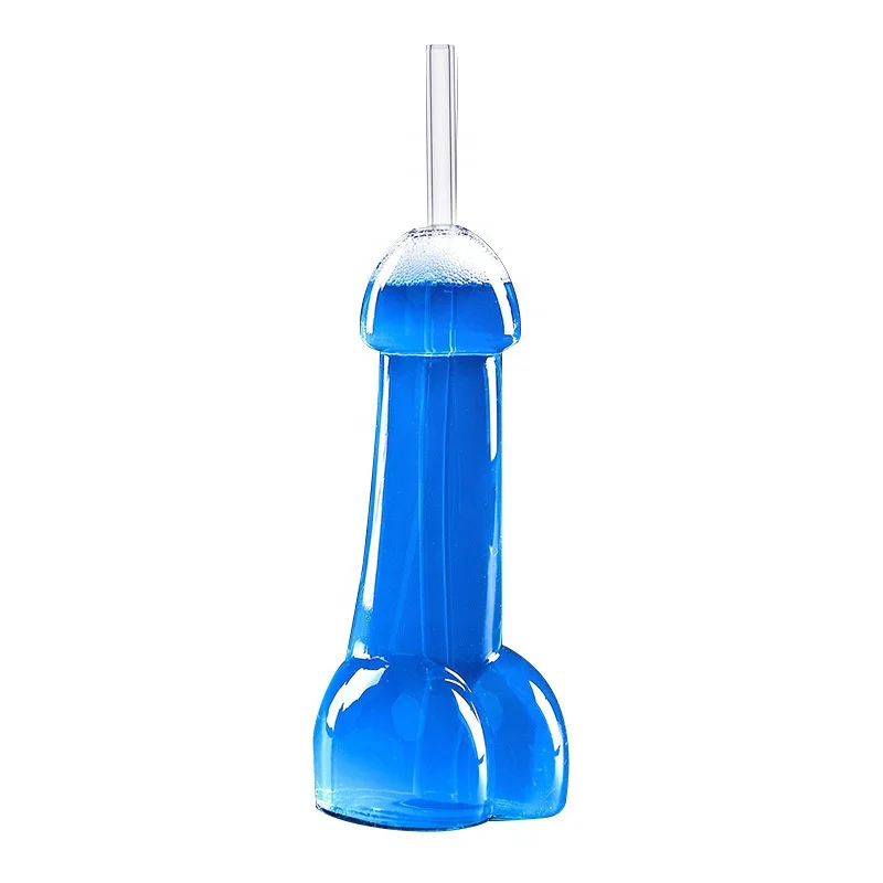 

100ml creative penis shape glass bottle, bar ware cocktail glass with straw, Clear