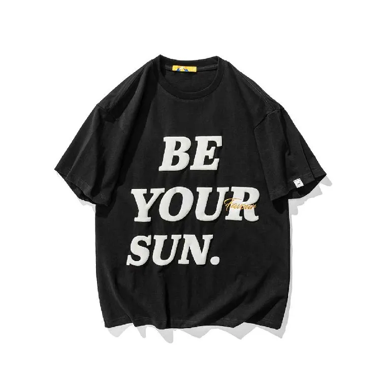 

Custom black color mens 100% cotton 3d puff foam tshirt
