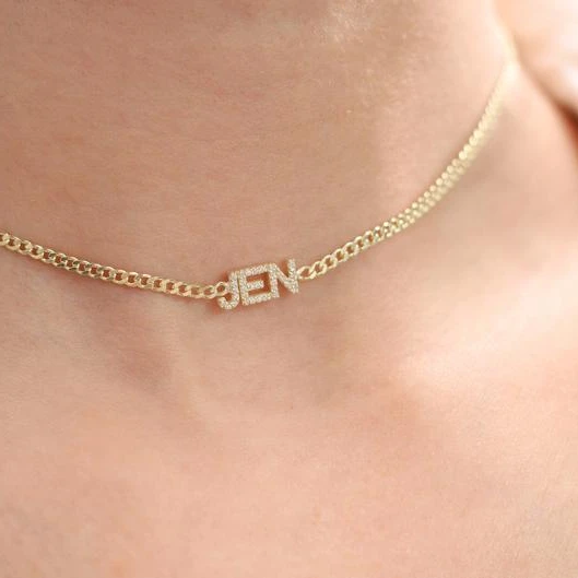 

Factory Wholesale Stainless Steel Pave Name Necklace