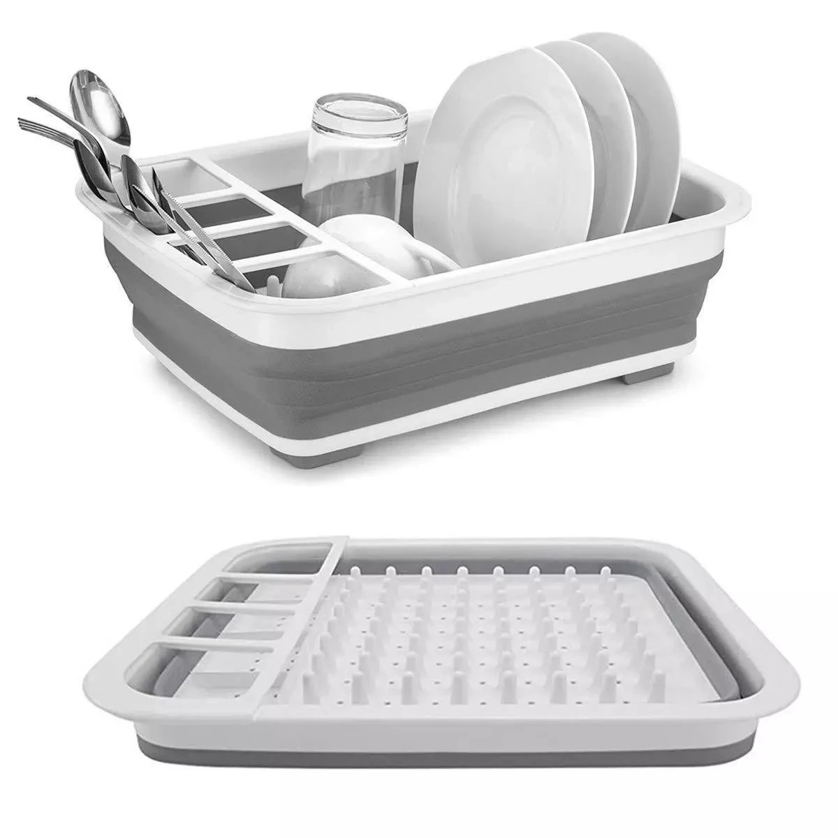 

Home Shelf Dinnerware Organizer Plate Bowl Holder Kitchen Portable Drying Tableware Drainer Silicone Foldable Dish Rack