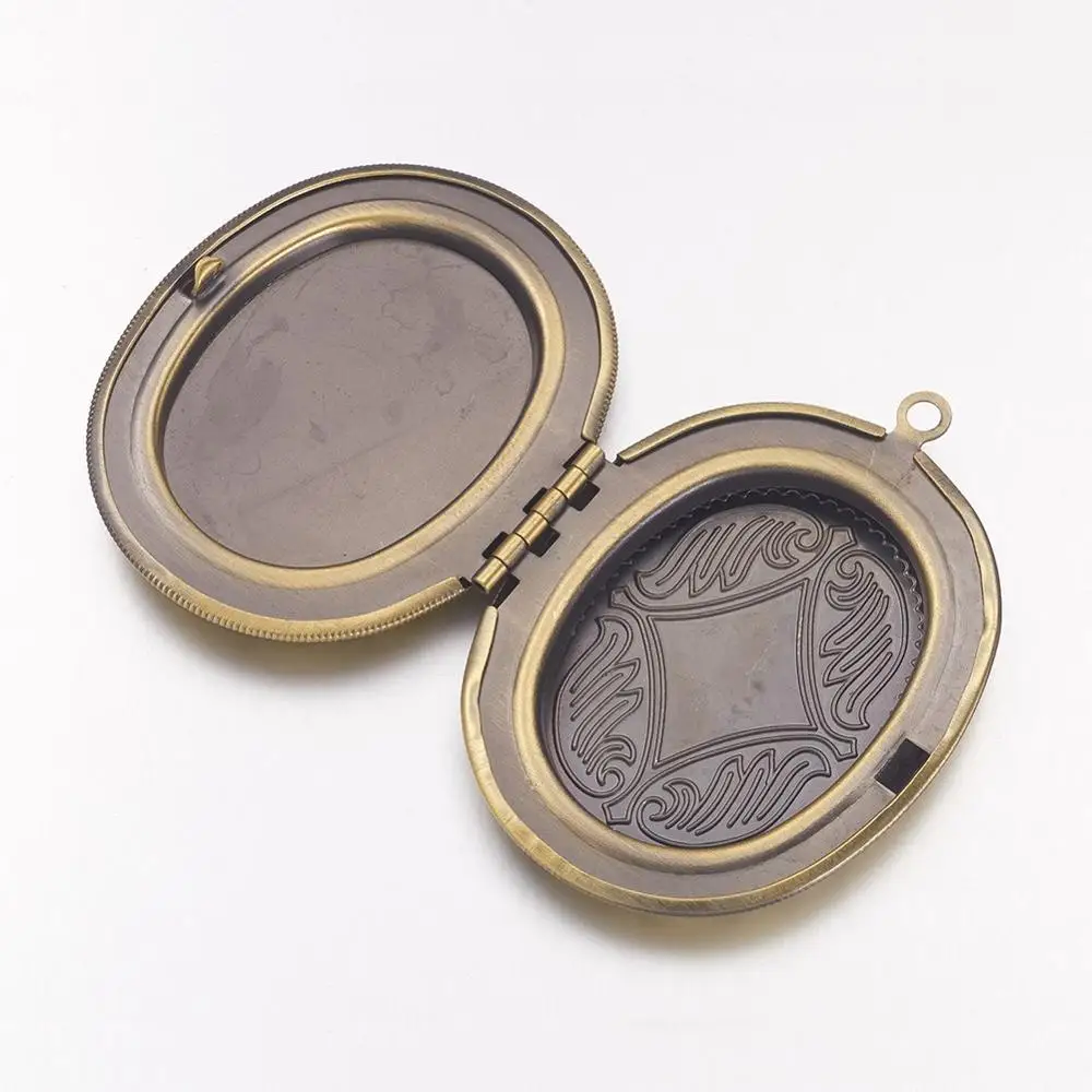 

Pandahall Antique Bronze Oval Brass Locket Necklace Pendants