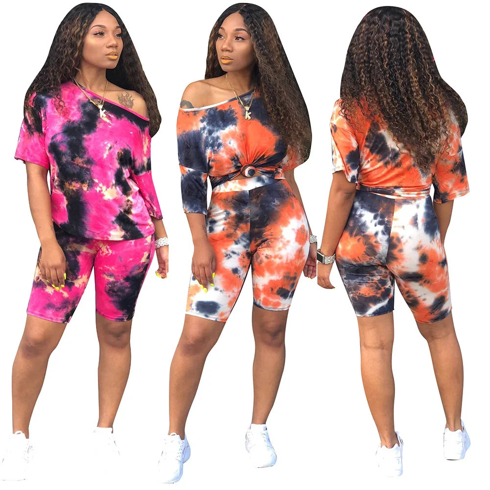 

GC-2072777 2020 Summer Short Leisure Tracksuit 2 Piece Outfit For Women Tye Dye 2 Piece Set Women Pants