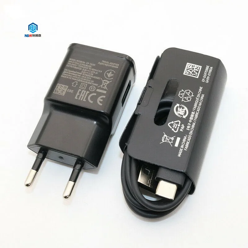 

100% Original Travel Adapter Fast Charging for Samsung Galaxy S10 USB Wall Charger with type-c cable, Black/white