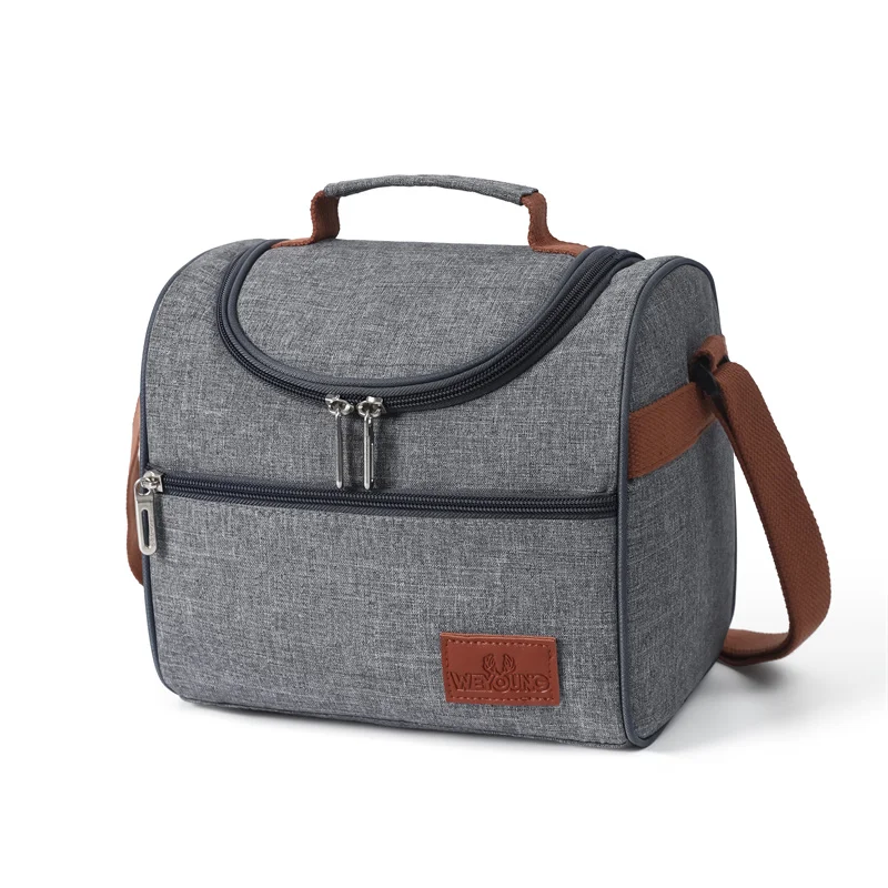 

Weyoung double layers Wholesale Outdoor Children lunch box Thermal Insulated lunch bags Shoulder cooler Bags, Gray