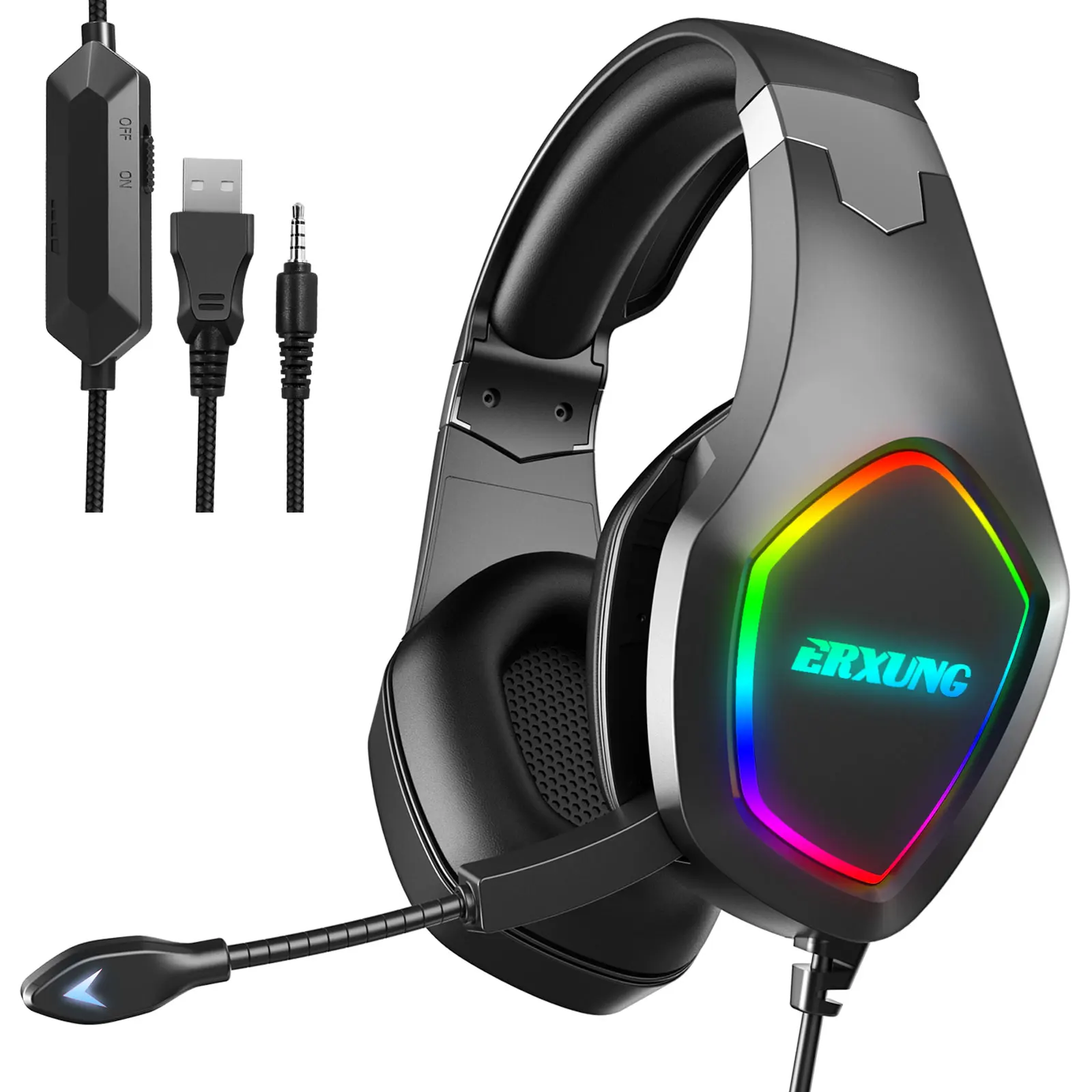 

Custom Head Mounted Rgb Illuminated Microphone 3.5mm Gaming Phone With 7.1 Surround Sound Headsets