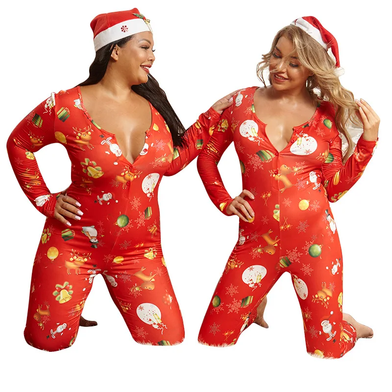 

F21556A 2021 Ready To Ship 5Xl Sexy Knit Print Christmas Jumpsuit Women Plus Size Holiday Jumpsuit Christmas, Green,blue, coffee, blue, red, white
