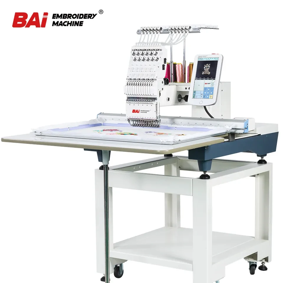 

BAI high speed 1200RPM computerized commercia 12 needle hat t shirt embroidery machine with good price