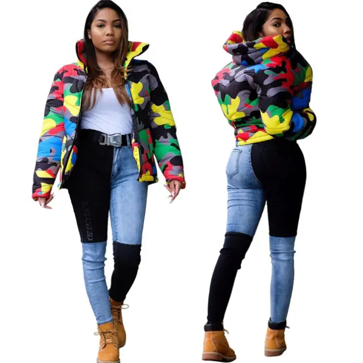 A110458 fashionable camouflage print winter short latest design 2019 women fashion clothing Down coat
