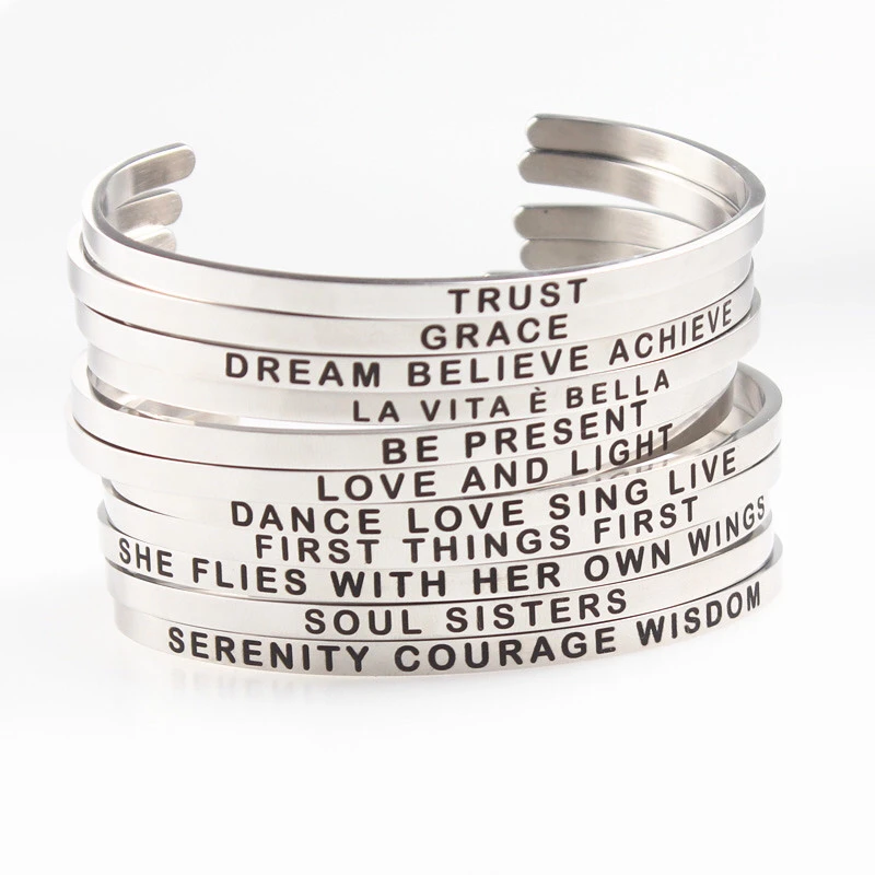 

Inspirational Bracelets for Women/Men Personalized Gift Engraved Mantra Cuff Bangle Birthday Jewelry Custom Stainless Steel Cuff