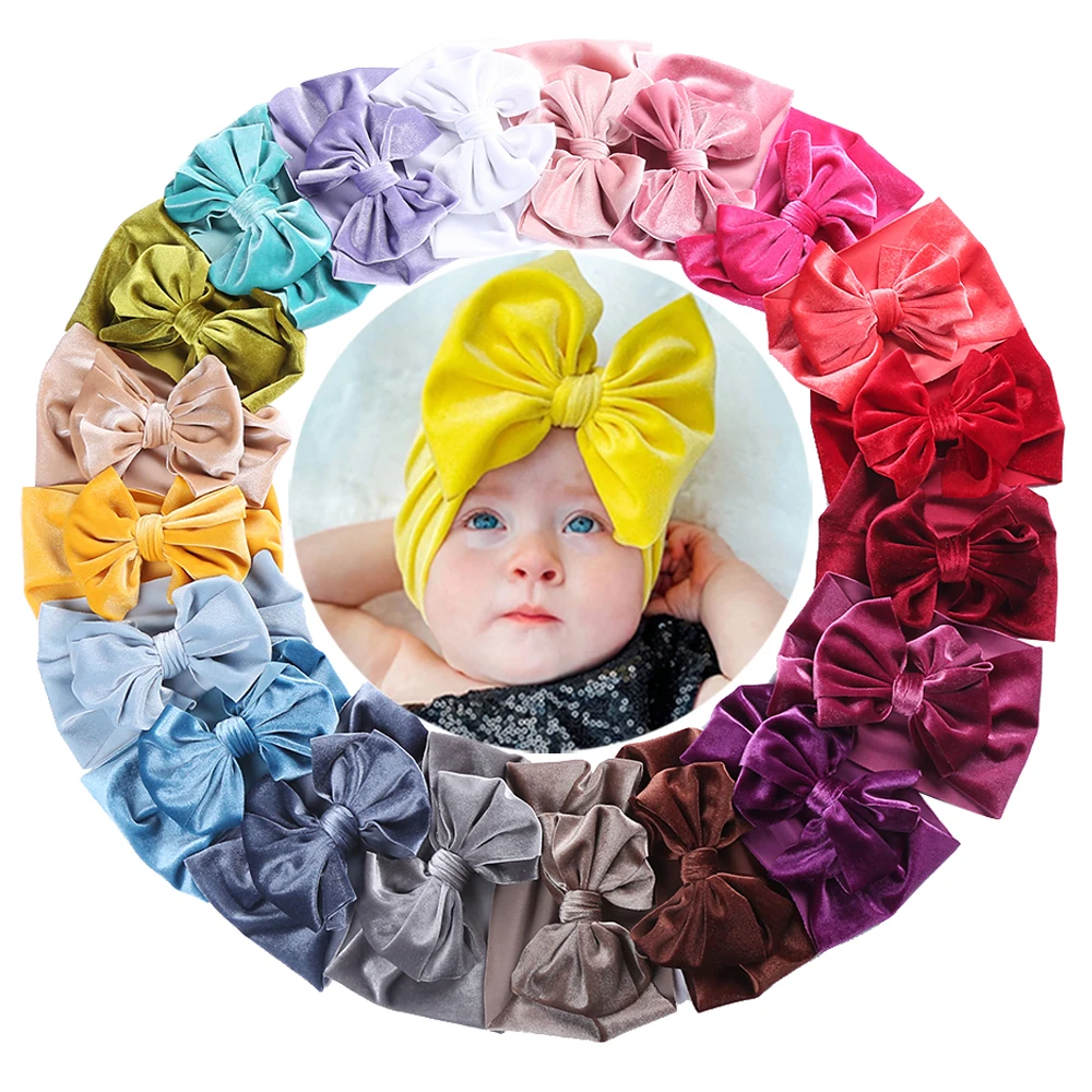 

Wholesale Velvet headband for baby girl bow elastic velour headband autumn winter baby turban hair accessories, Picture shows