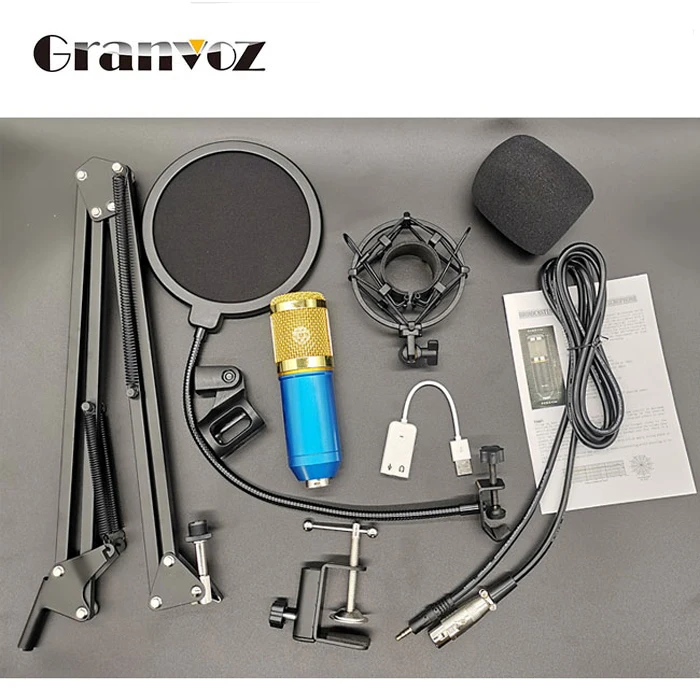 Recording Dynamic Condenser Microphone with Shock Mount Scissor Stand Filter cable