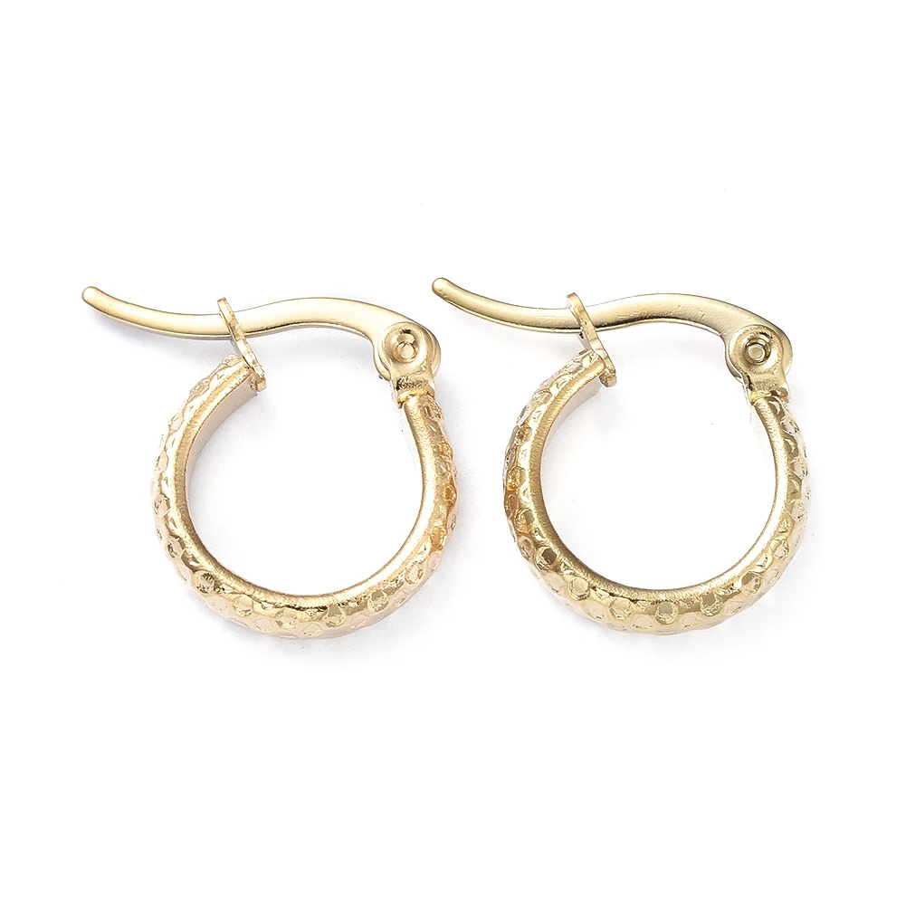 

PandaHall 201 Stainless Steel Dapped Ring Shape Golden Hoop Earrings