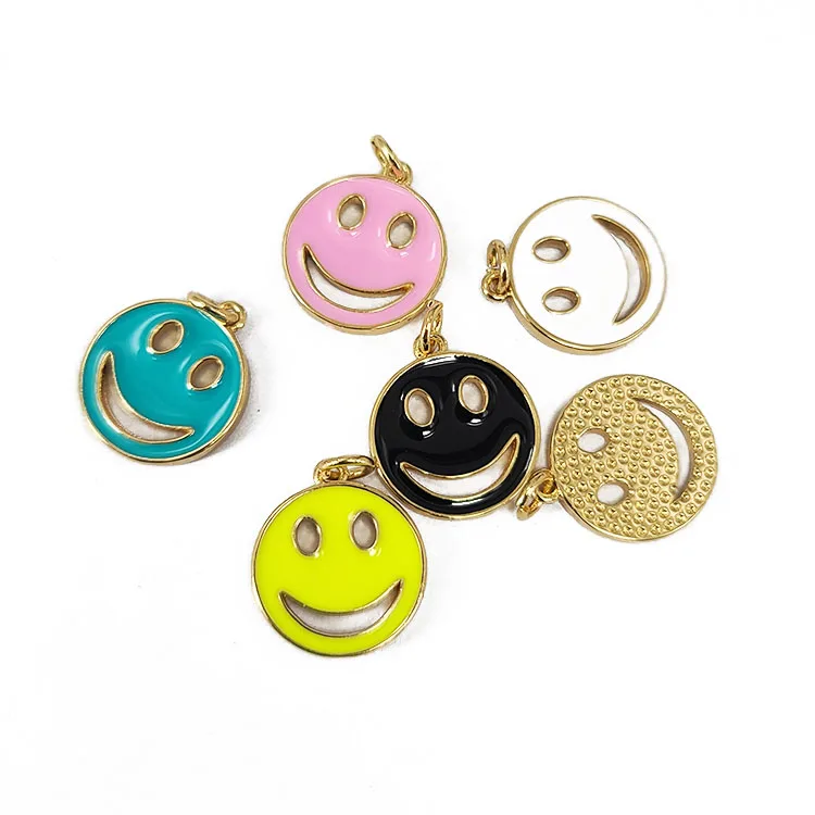 

JS1534 Hot Sale Gold Plated Enamel Neon Smiley Happy Face Emoji Charm Pendants for Necklace Earring Making Supplies