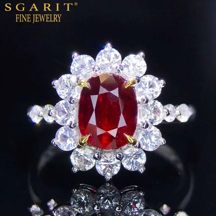 

SGARIT custom jewelry18k gold engagement wedding ring 1.52ct pigeon blood red unheated natural ruby ring gems jewelry ring