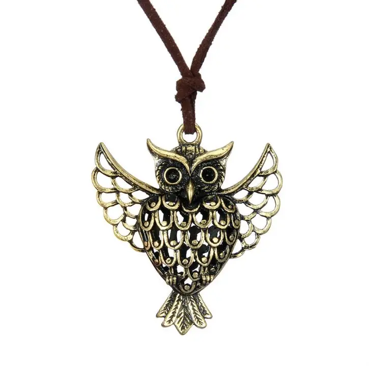 

Jewelry new popular retro hollow owl leather rope necklace women