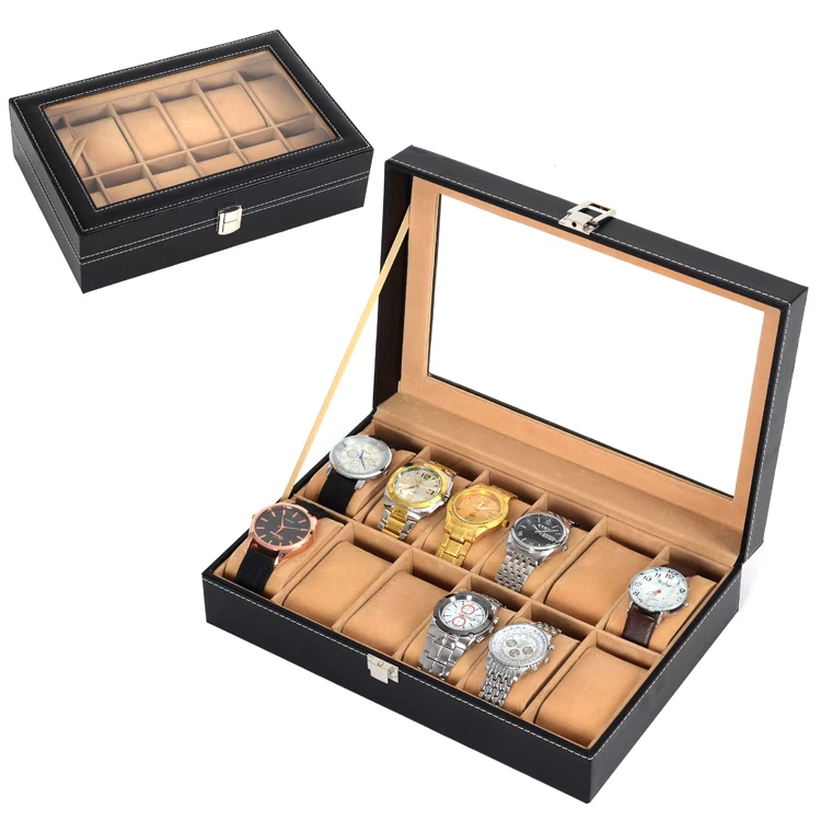 

Hot Sale 12 Slots Leather Original Creative Design Watch Box Luxury Gold Color Packaging Watch Boxes