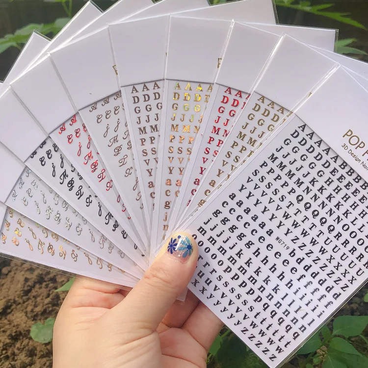 

Holographic 3D Letter Nail Art Stickers Adhesive Nail decals for Decoration