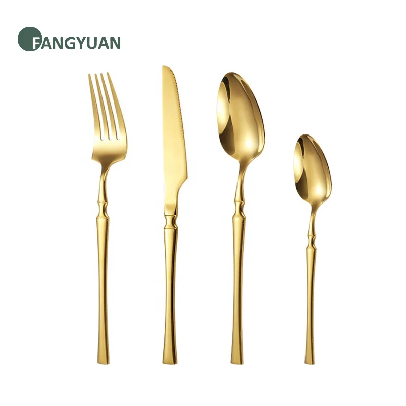 

FANGYUAN 2022 unique slim handle stainless steel bulk gold cutlery flatware set