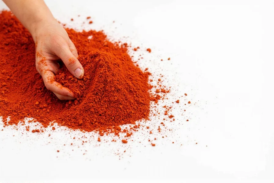 Chef sprinkling paprika over a finished dish to enhance presentation