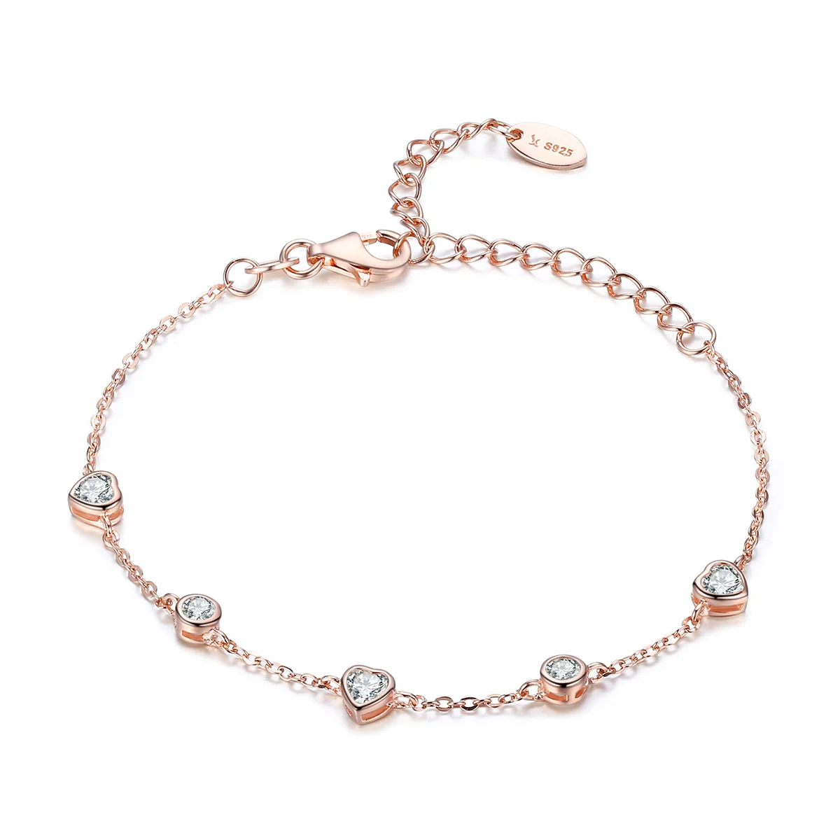 

Elegant Heart shape zircon rose gold plated S925 sterling silver bracelet for women jewelry