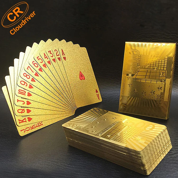 

Custom New Table Games 500 Euro Embossed Plastic Porker Deck Gift Durable Waterproof Gold Foil Playing Cards, Blank enbossed