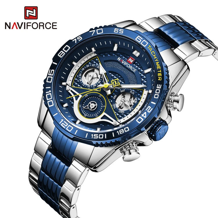 

naviforce 9185 luminous watch men day and date watches 3atm waterproof japan movt quartz watch stainless steel