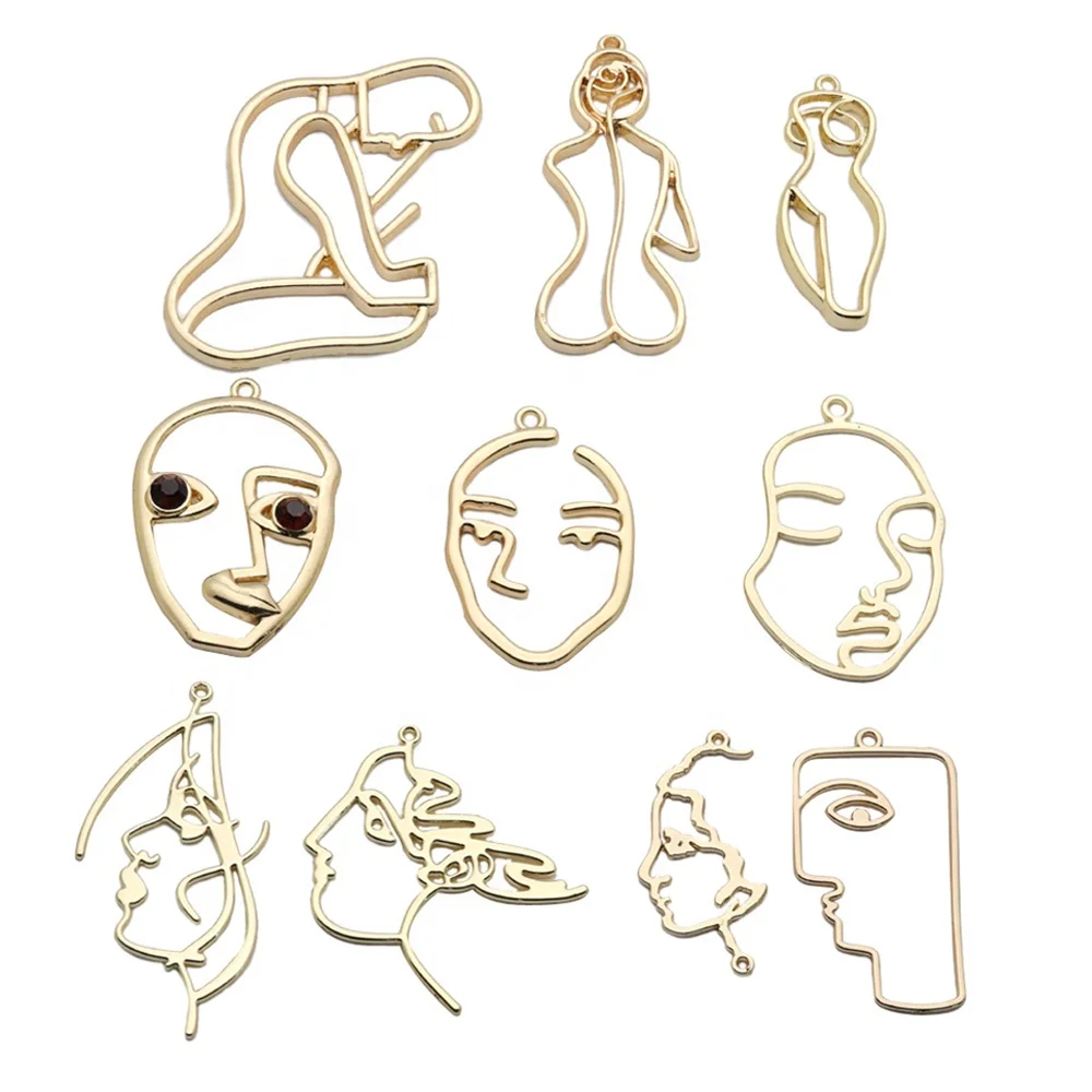 

custom gold plated Picasso designer hollow human face body geometric abstract charms