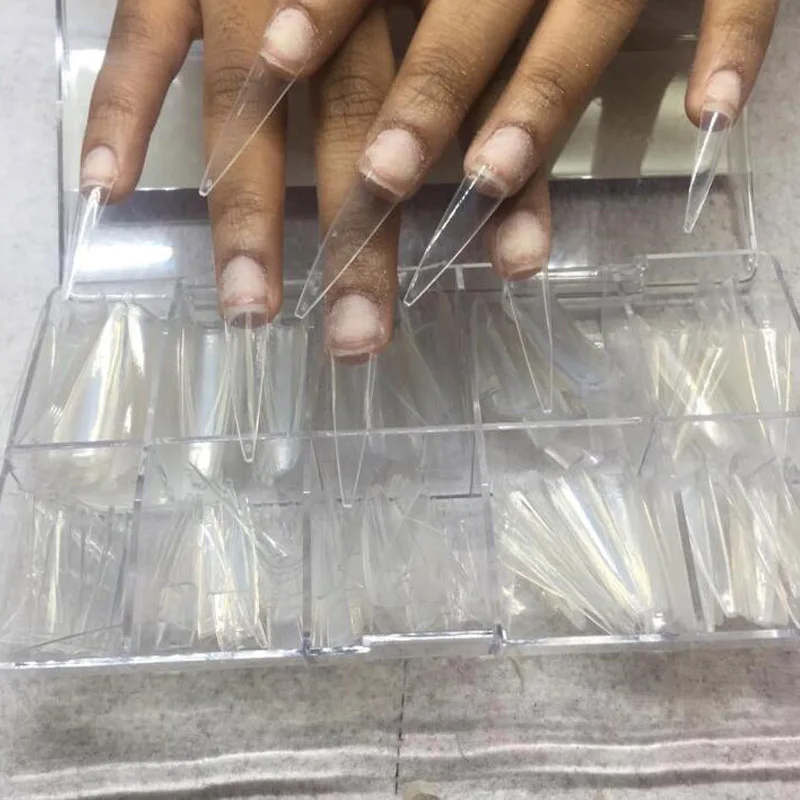 

500pc/Box Pointy stiletto nail tips clear /Natural long nail tips stiletto Acrylic Gel Diy Salon Suppliers Extra-Long nail tips, Clear nature