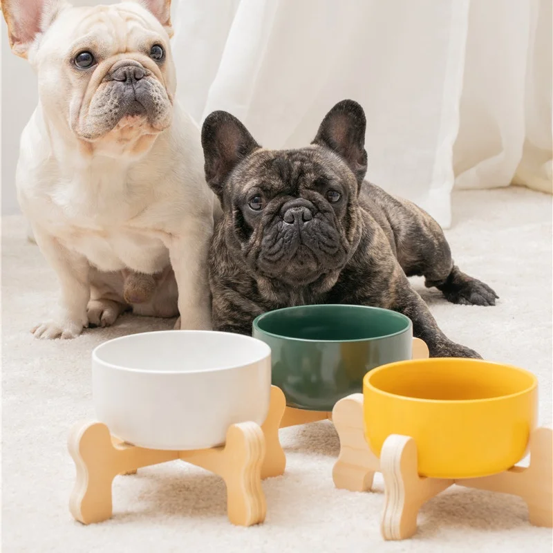 

Eco Dog Bowl luxury bone shaped high wooden frame pet water food bowl for dogs, White/black/yellow/blue/green/pink
