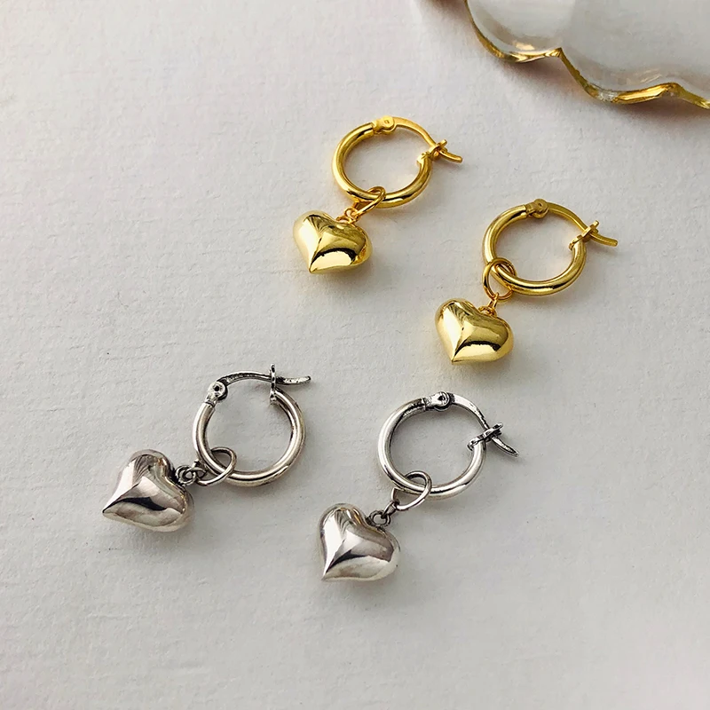 

Women Fashion Gold Plated Heart Pendant Earrings 925 Silver Jewelry Heart Earrings Hoop