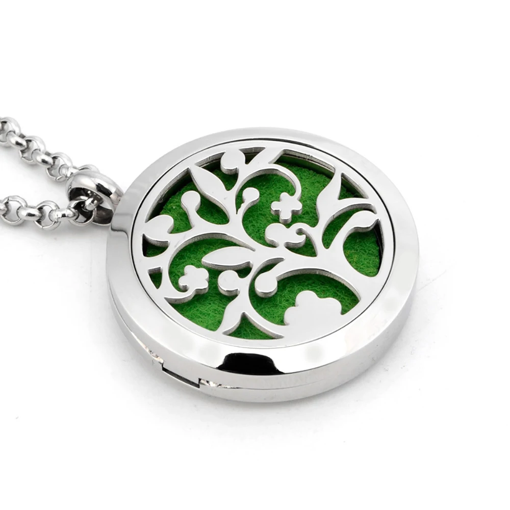 

Popular 316L Stainless Steel and zinc alloy Jewelry Tree Of Life Aroma Necklace Essential Oil Diffuser Pendant with Pads