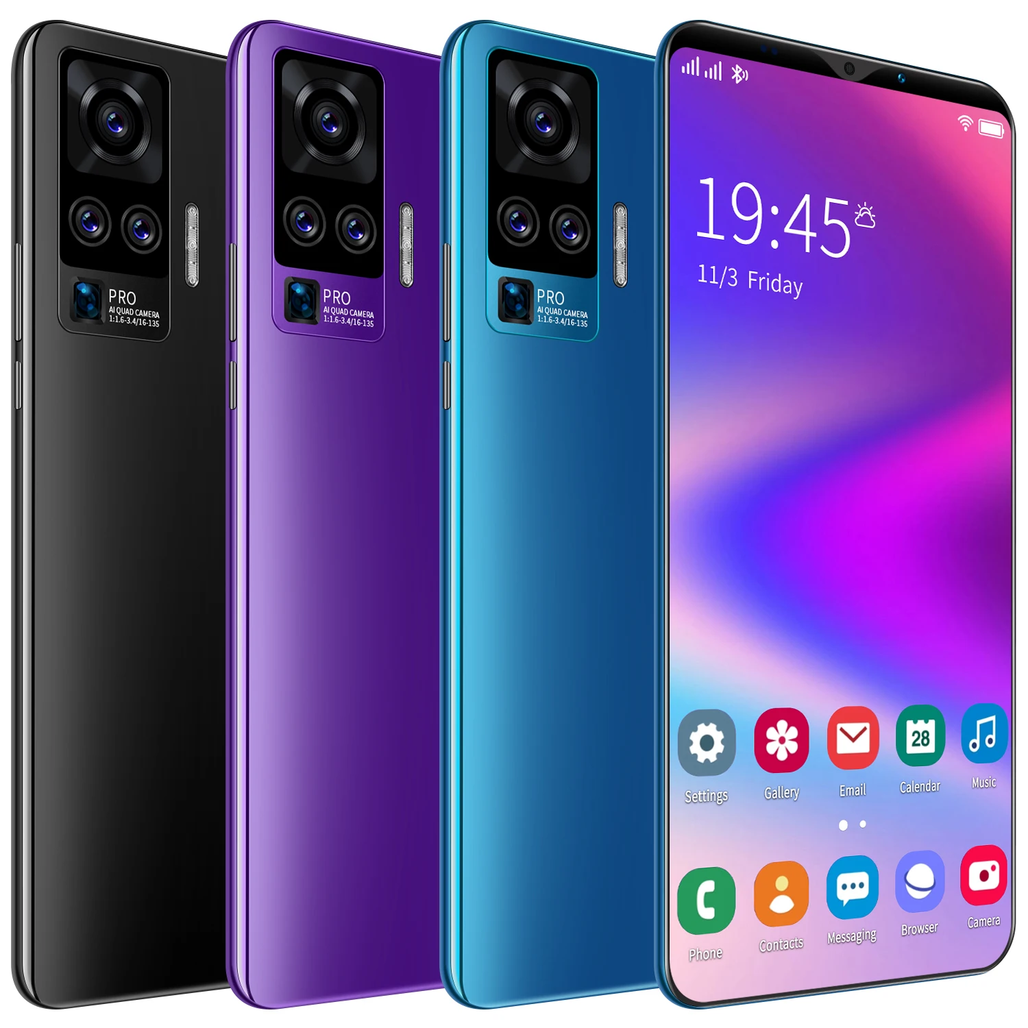 

Hot selling 4g mobile phone smartphone Water Drop Screen Android Mobile Phone Screen Finger Print Unlock Smart Phone, Purple, red, blue