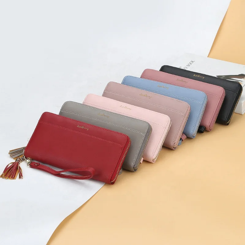 

New Arrival PU Leather Fashion Mobile Phone Wallet Wrist Tassel Purse Women Clutch Bag Long Wallet, 7 colors for your choice