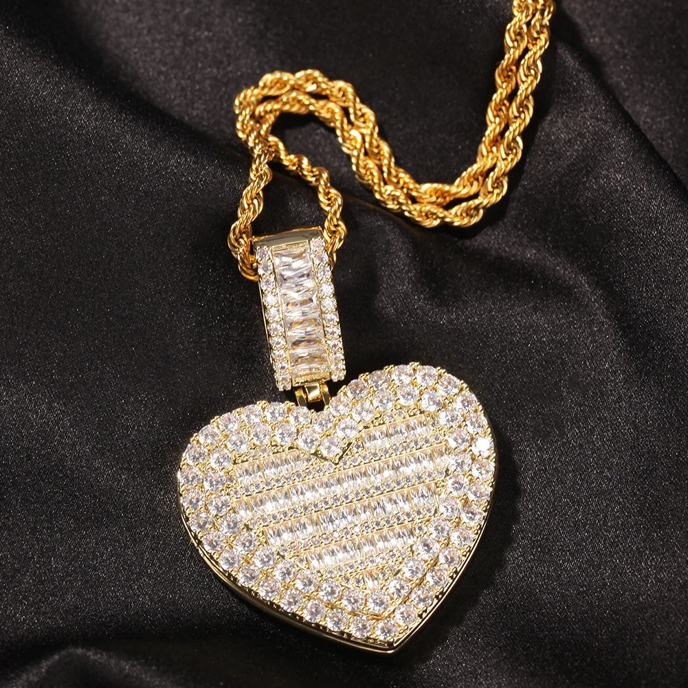 

BLING KING Large love DIY Photo Pendant Necklace Hip Hop Full Iced Out Cubic Zircon gold sliver CZ Stone