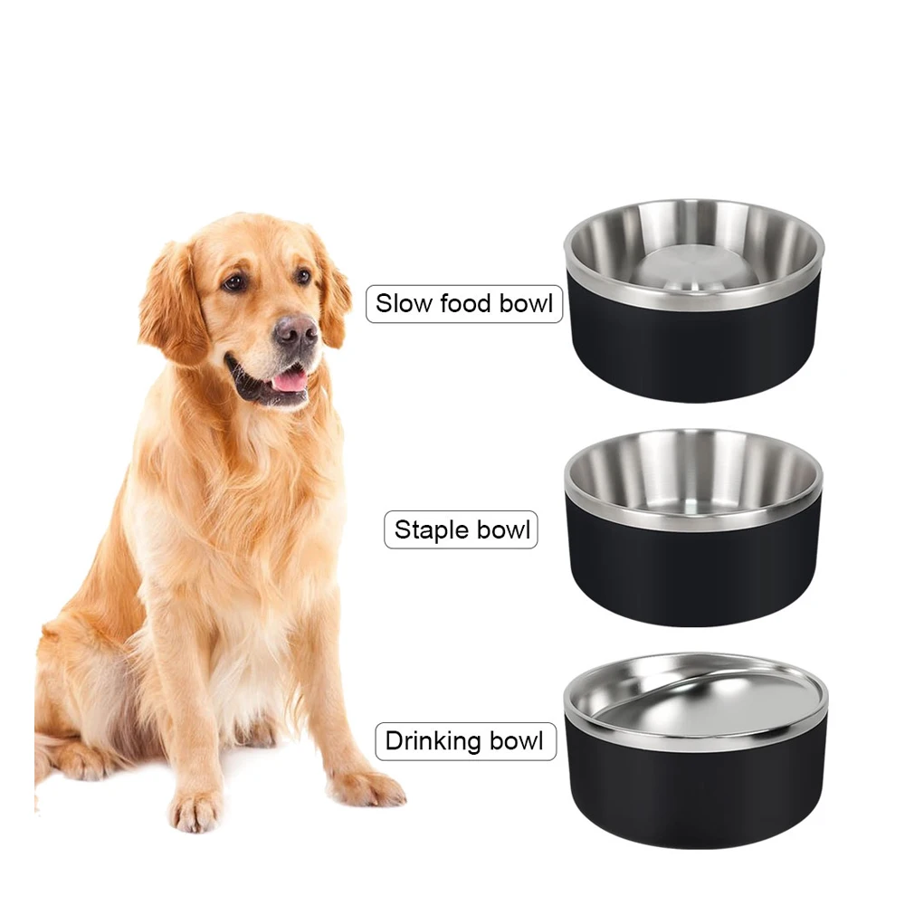 

IKITCHEN Silicon Bottom Base 21CM Silicon Pet Cat Water Bowl Stainless Steel Non Slip Elevated Dog Bowl Slow Dog Feeder Bowl, Silver
