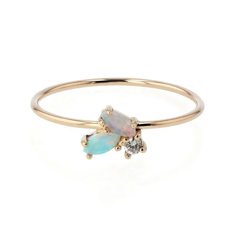 

Gemnel classic 925 sterling silver 18k gold vermeil 0.1 microns marquise opal diamond thin ring