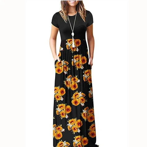 

2021 casual outfits Summer Women Short Sleeve Casual Long Maxi Dresses with Pockets 5XL Summer maxi Dress 2021