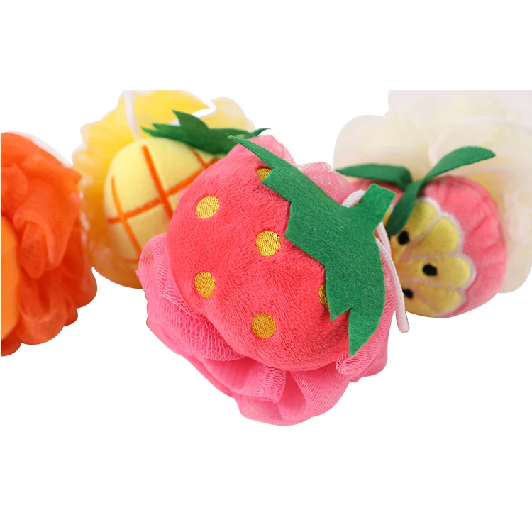 

OEM colorful PE loofah scrub ball mesh fruit bath sponge