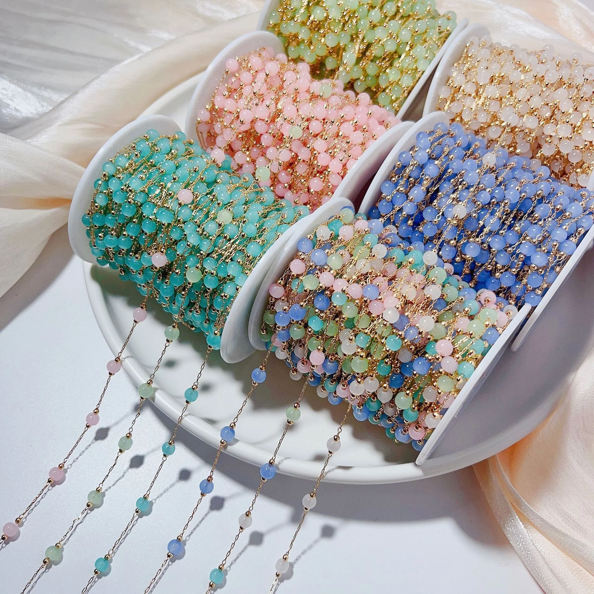 

new natural round stone handmade chain pure copper chain diy jewelry material loose chain