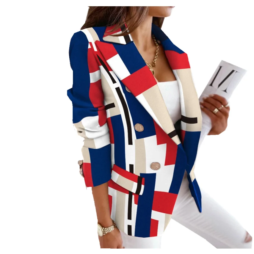 

New fashion Print long sleeve blazer 2021 women Buttoned slim suit Jacket Office Lady Blazers Spring Autumn