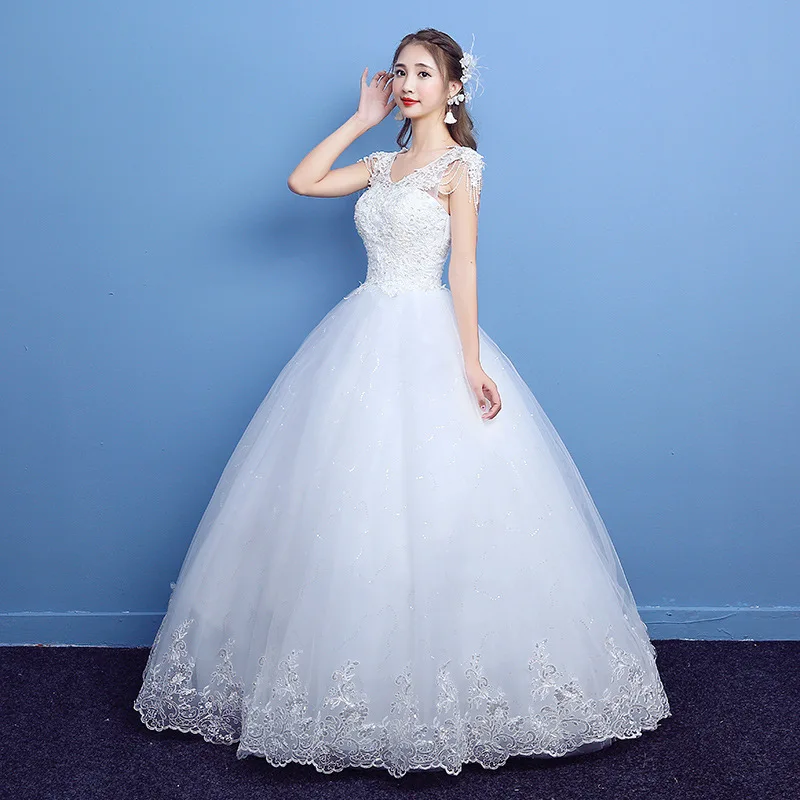 

High Quality Robe De Mary Princesse Plus Size Low Back White Wedding Dress With Lace