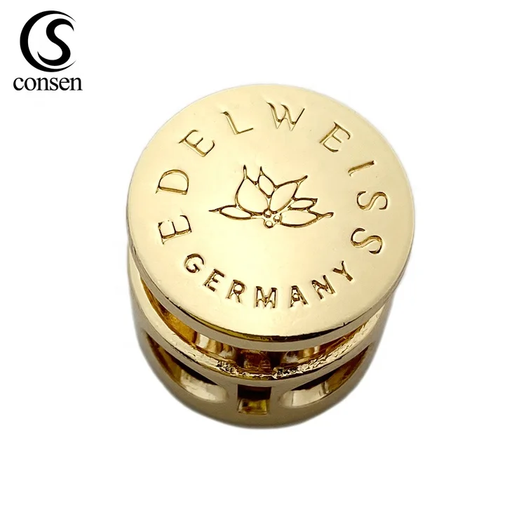 

OEM wholesale customized brand logo round metal drawstring cord stopper for garment