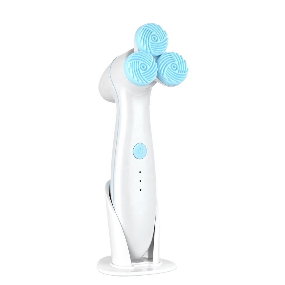 

Wholesale Private Label Skin Care Tools Electric Rechargeable Sonic Wireless Rotating Silicone Facial Cleaning Brush Device, Blue & white