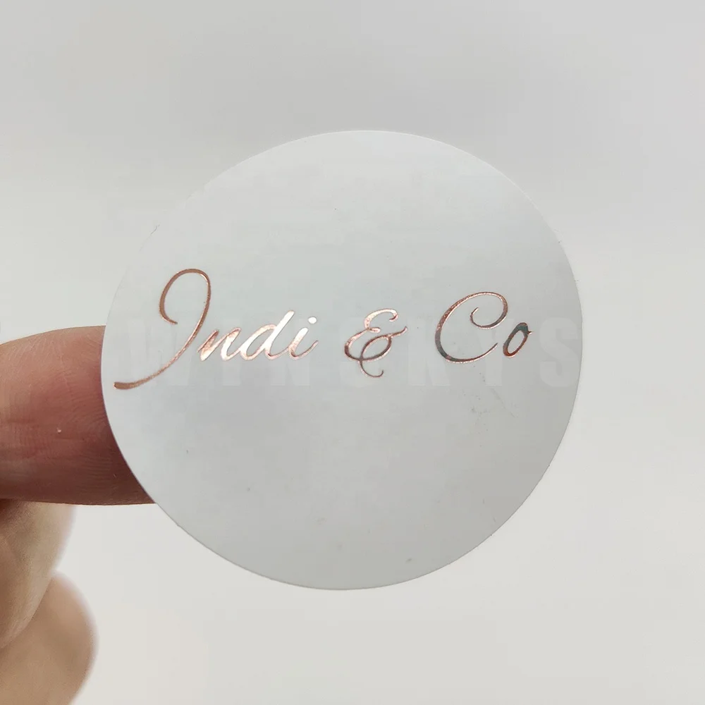 

small custom white color roll rose gold foil circle adhesive vinyl logo round paper sticker label printing