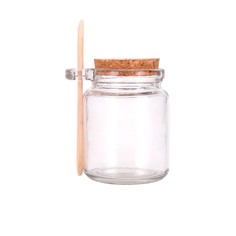 

Cork top glass jar round fashion glass bath salt jar with cork lid cap and wooden spoon