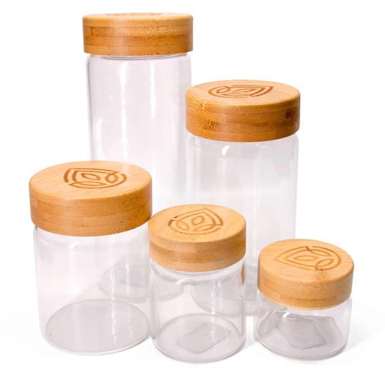 

Borosilicate glass spice storage jar with screw bamboo lid