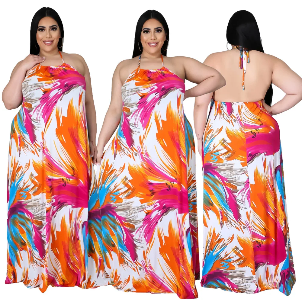 

Plus Size Women Clothing Floral Print Maxi African Split Dress for Adults