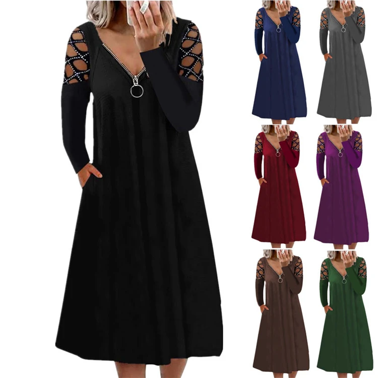 

Professional manufacturer womens dress polyester  customized dresses, Wine red, purple, gray, green, navy blue, black, brown