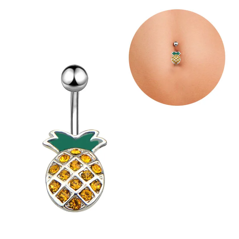 

HOVANCI Personalized Fruit 316L Surgical Steel Belly Button Ring Crystal Pineapple Belly Navel Rings Piercing, As picture